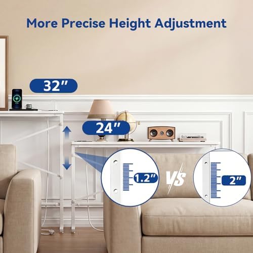 78.8inch Adjustable Height Narrow Sofa Side Table with 2 Power Outlets, Couch...