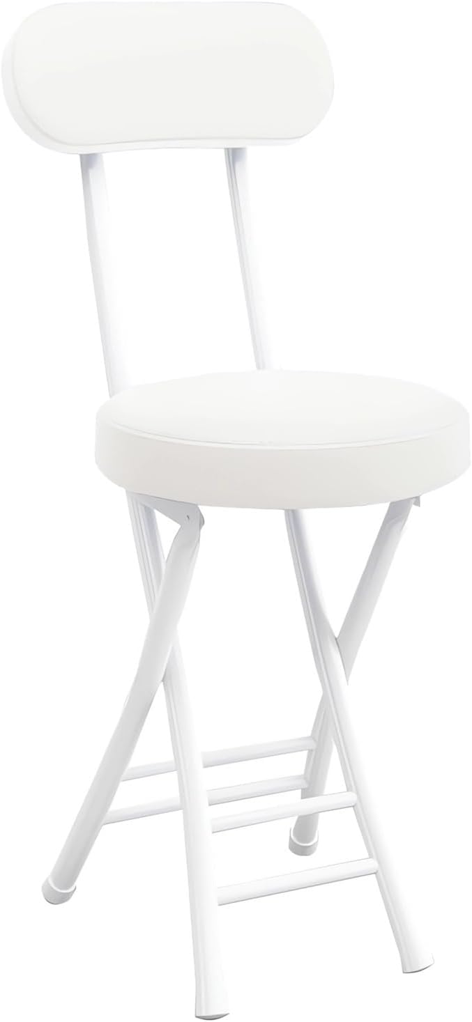 Folding Stool with Backrest, Cushioned Padded Leather Round Portable Foldable...
