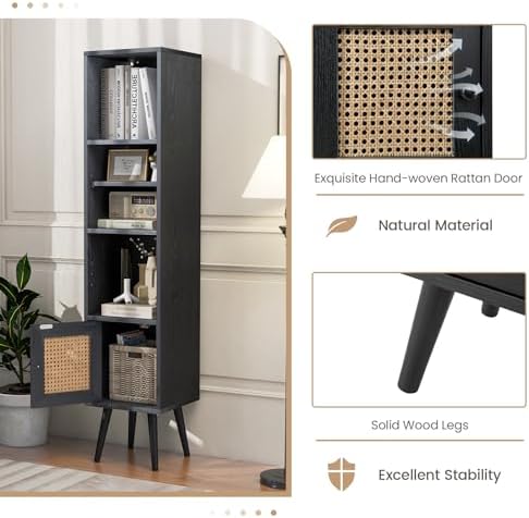 Giantex 4-Tier Bookcase with Door, 54" Freestanding Slim Narrow Book Cab...