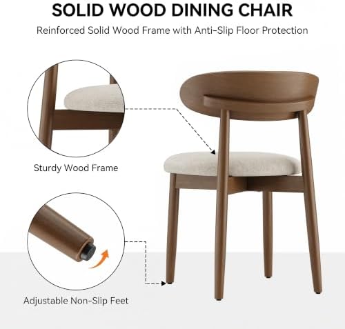 Wooden Dining Chairs set of 2, Farmhouse Dinner Chairs with Curved Back