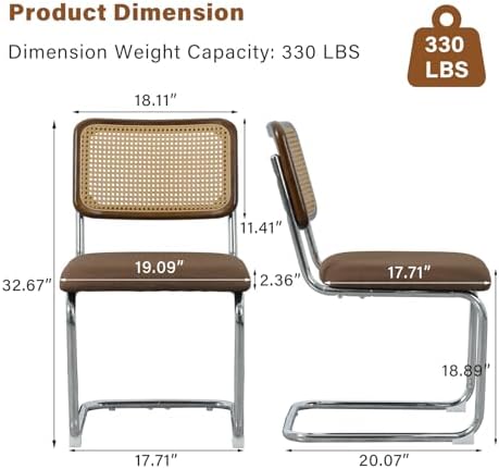 Rattan Dining Chairs Set of 2,Linen Cesca Chair Kitchen Chair,Coffee2 | VICBA...