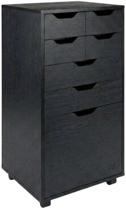 Furnifact Black Tall Mobile Storage Cabinet with Bins and Drawers, Rolling Or...