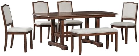 6-Pcs 78'' Extendable Rectangular Dining Table & 4 Upholstered Di...