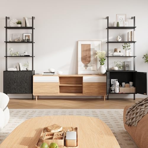 INNOD 74" Tall Bookshelf with Storage Cabinet, Modern Ladder Shelf with ...