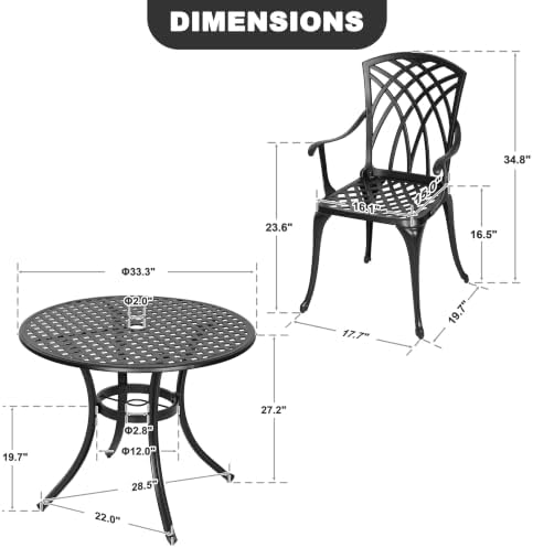 NUU GARDEN 5-Piece Outdoor Dining Set, 33" Cast Aluminum Dining Table wi...