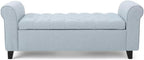 Elegant Fabric Storage Ottoman Bench with Button-Tufted Diamond Stitching and Rolled Arms for Living Room or Bedroom (Wheat + Fabric)