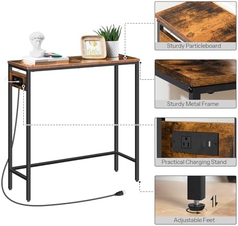 HOOBRO Narrow Console Table with Power Outlets, Small Entryway Table | Thin S...