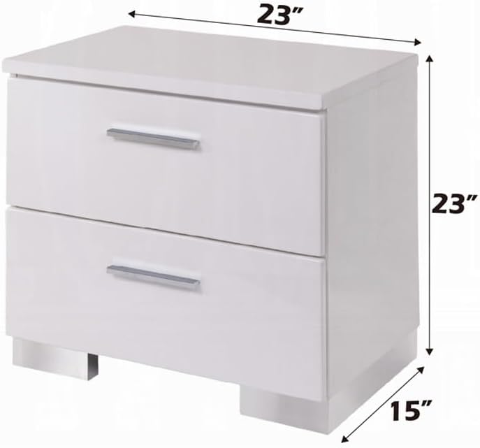 2 Drawers Nightstand with Chrome Legs, White,for Small Spaces