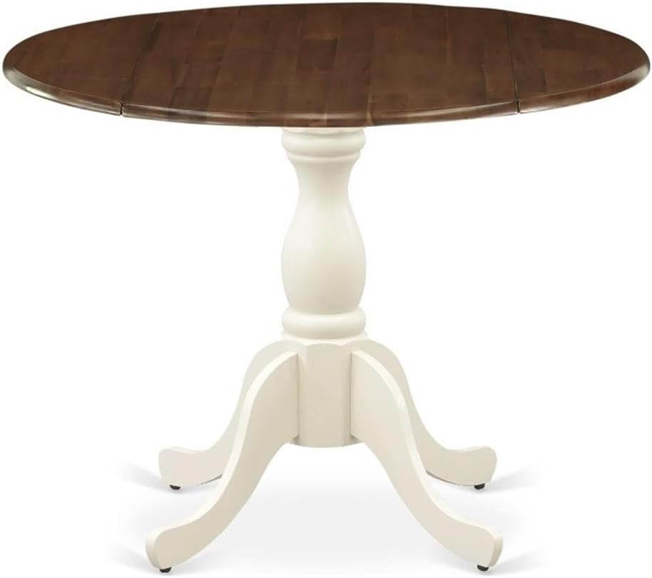 Pemberly Row Round Rubberwood Dining Table, Walnut Top and Linen White Pedest...