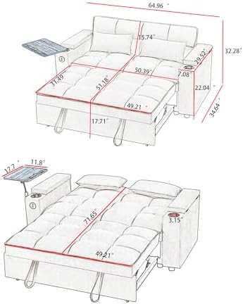 hansones 65'' 3-in-1 Folding Convertible Sofa Bed, Pullout Sofa, Mode...