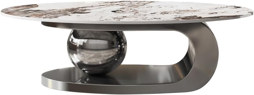 ZOEDO 49.2 Inches Oval Faux Marble Coffee Table for Living Room with Stainles...