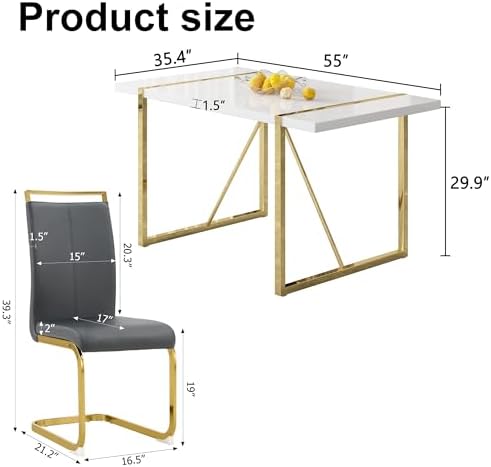 gopop Dining Table Set for 4, Kitchen Table Chairs Set of 4, 55-Inch White