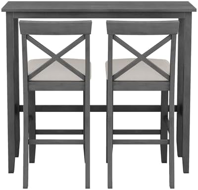 LUMISOL 3 Piece Pub Table and Chair Set, Small Bar Height Kitchen Table and C...