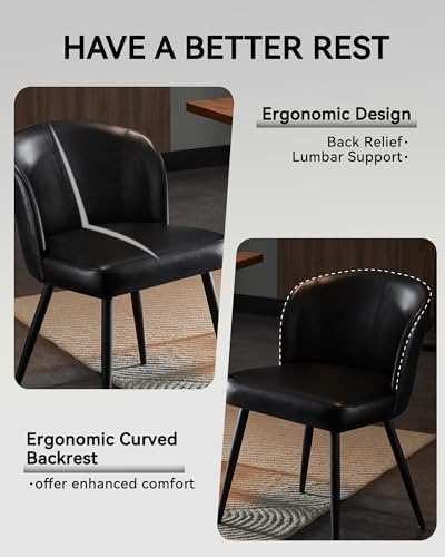 Susalt Upholstered Faux Leather Dining Chairs Set of 4, Black