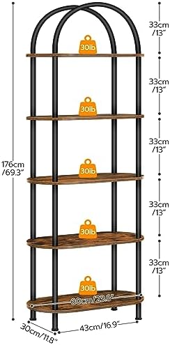 HOOBRO 5 Tier Open Bookshelf, Industrial Arched Bookcase Display Shelf Rack, ...