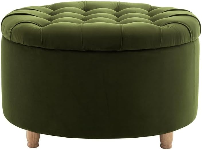 Niche Knight 28-Inch Large Round Pintucked Storage Ottoman with Lift-Off Lid,...