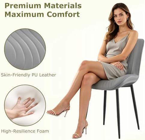 VECELO Dining Chairs Set of 4, Modern Upholstered Faux Leather Cushion Seat a...