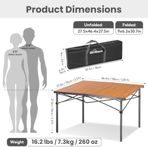 Join Nature 46.4" Large Camping Table for 2-6 People, Heavy Duty Foldable