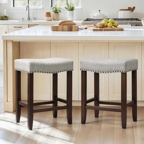 CHUN YI Bar Stools Set of 2, 24 Inch Counter Height Saddle Stools with Nailhe...