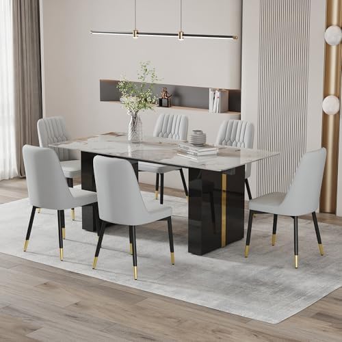 7 Piece Dining Table Set，71" Morden Faux Marble Dining Room Table Set fo...