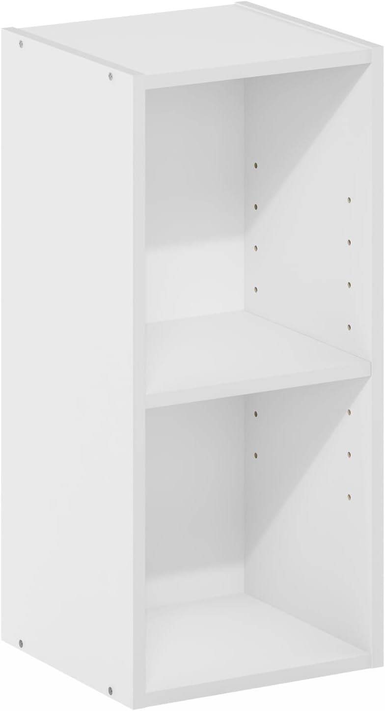 Furinno Fulda Book Shelf, 2-Tier Narrow Storage Cabinet, Bookcase with 10-in Width Storage Shelf, 9.3 x 9.8 x 21.2, for Living Room, Bedroom, Home Office, White