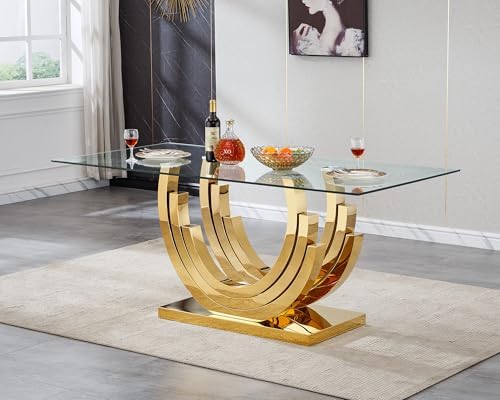 HomVent 70''Rectangle Glass Dining Table Set Glass Kitchen Table Set for 4 | Glass Kitchen Table Chairs Set for 4 with Leather Chairs for Kitchen Dining Room,Glass Dining Room Table Set for Home