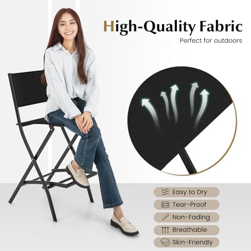 COSTWAY Outdoor Patio Folding Bar Chair Set of 4 with Metal Frame, Footrest