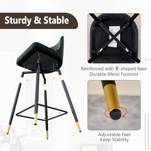 Bar Stools Set of 4,Counter Height Bar Stools with Back,Modern Faux Leather K...