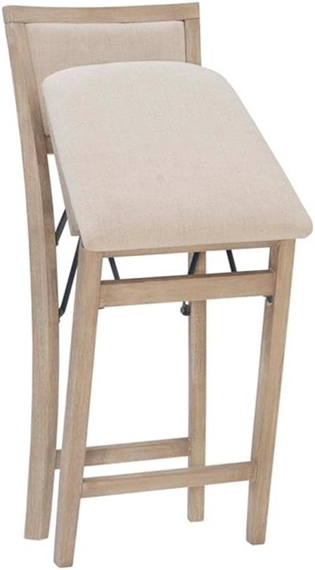 Pemberly Row Folding Counter Stool, Solid Wood Construction, Graywash Finish, Fabric Padded Back and Seat, 37 in Tall, 17 x 20 in Dimensions, Fully Assembled, Easy Storage, Extra Seating for Kitchen