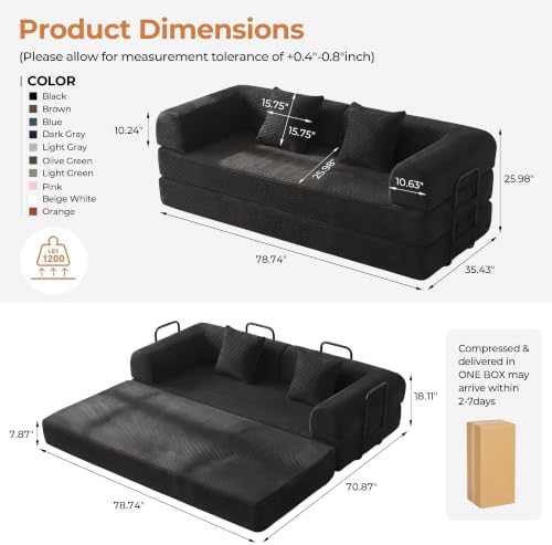 79" Convertible Futon Sofa Bed, Couch for Living Room | Corduroy Lovesea...