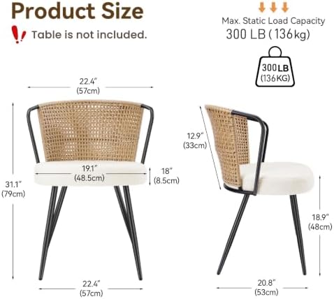 BedsPick Rattan Dining Chairs Set of 4 - Farmhouse Upholstered PE Rattan Kitc...