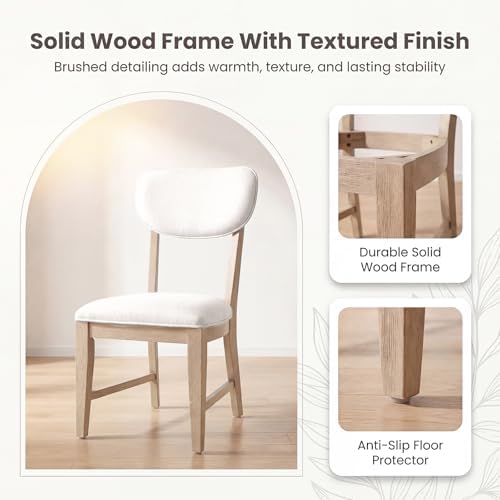 COLAMY Solid Wood Dining Chairs Set of 2, Mid Century Modern Upholstered Kitc...