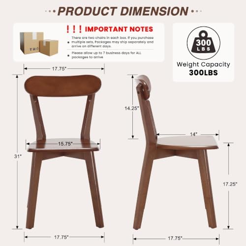 HNY Farmhouse Solid Wood Dining Chairs Set of 6, Mid Century Modern Armless K...