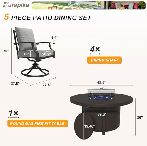 Kurapika 5 Piece Metal Outdoor Patio Furniture Set with Round Fire Pit Table,...
