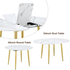 FURNITO Round Dining Table Set for 6, 42"-54" Extendable Dining Room Table Set for 6, White Kitchen Table with Upholstered Chairs Set of 6, 7 Piece Dining Table Set for Small Spaces, Easy Assembly