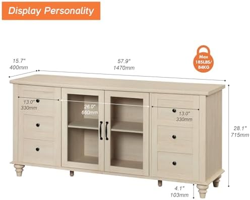 WAMPAT Sideboard Buffet Cabinet, Farmhouse Kitchen Storage Cabinet, Beige