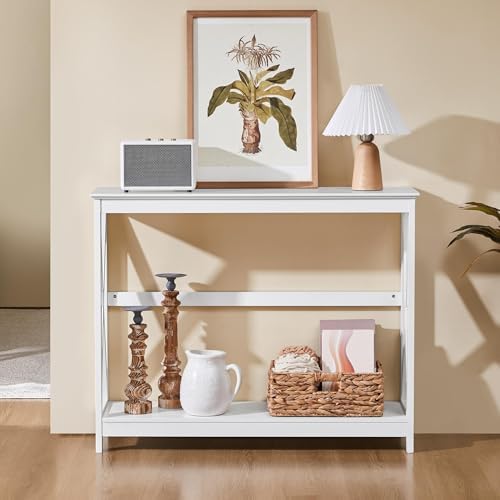 Yaheetech Narrow White Entryway Console Table, 2-Tier X-Frame Storage Shelf |...