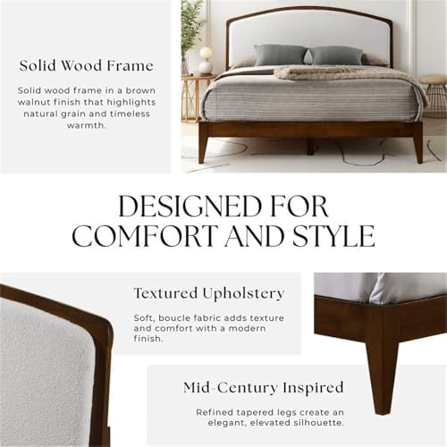 Pemberly Row Queen Platform Bed, Solid Wood Frame, Walnut Finish, Cream White...