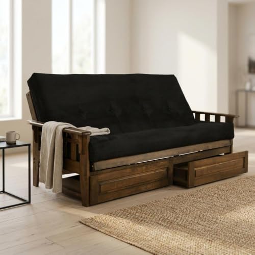 Kodiak Furniture Tucson Full Futon Set in Rustic Walnut Finish with Storage D...