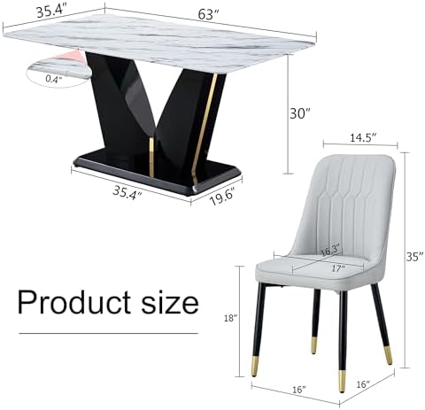 Modern Dining Table Set for 4 White Marble Dining Table with MDF Base 4 Uphol...
