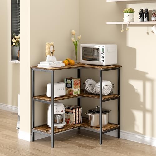 VECELO Corner Cabinet Table with 3 Tier Open Shelf, Multipurpose Display Orga...