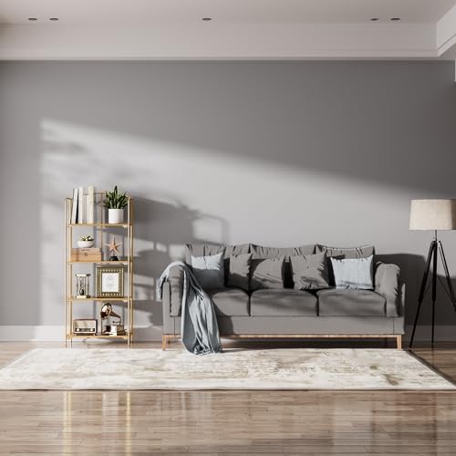 Crofy 4-Tier Foldable Bookshelf, Gold Frame & Walnut Shelves