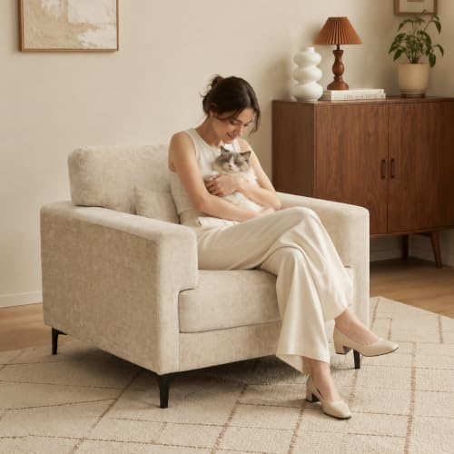 Oversized Accent Chair Armchair with Metal Legs | Comfy Chenille Arm Chairs a...