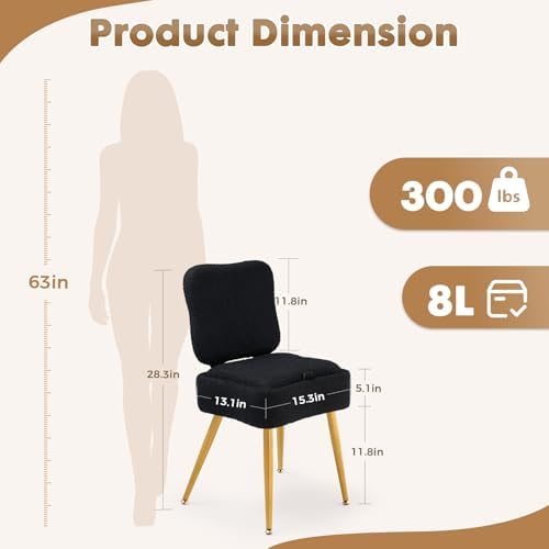 Small Vanity Chair with Storage and Foldable Backrest Black