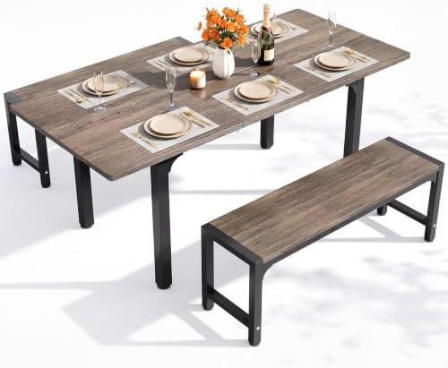 Ahomly 63“ Extendable Dining Table Set with 180° Smart-Flip Pivot, Gray | Din...