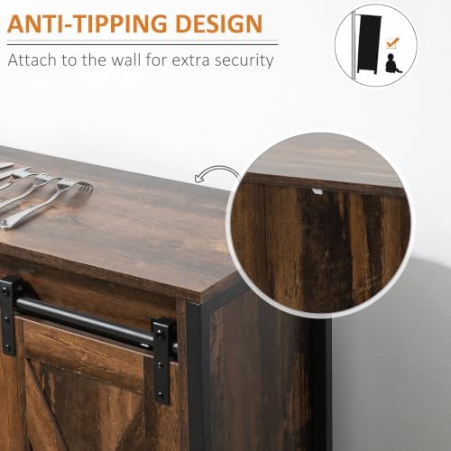 HOMCOM Industrial Farmhouse Buffet Cabinet, Kitchen Sideboard with Sliding Ba...