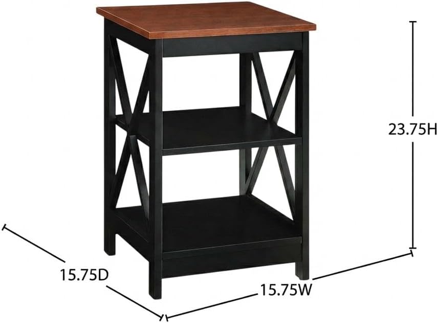 Furnifact Cherry/Black End Table with Shelves, Transitional Coastal Style, Du...