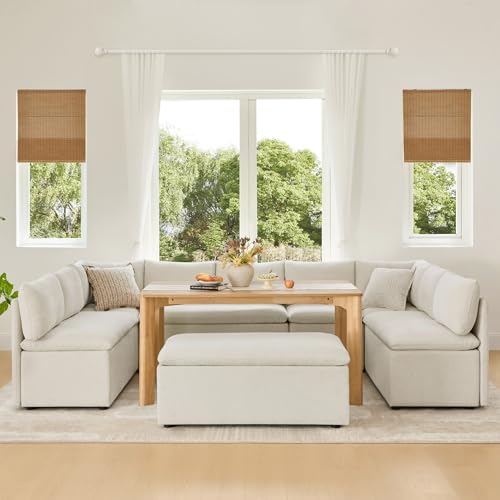 CHITA Breakfast Nook Bench with Storage, Banquette Seating, 4 Seats, Linen