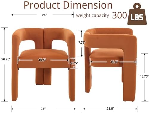 VESCASA Modern Barrel Dining Chairs Set of 4 with Open Back, Orange Velvet | ...