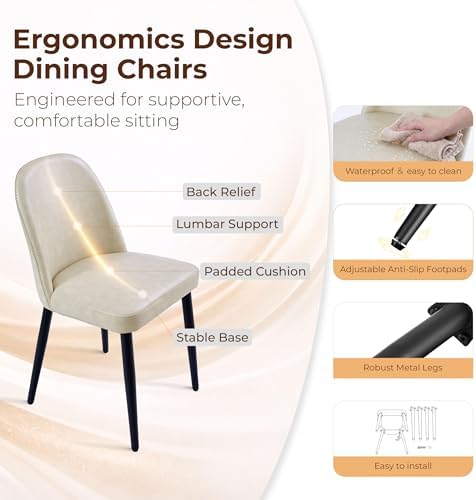 Leather Dining Chairs Set of 4, Modern Dining Room Chairs with Curved Backres...